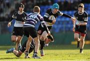 25 February 2014; Luke Morris, Newbridge College, is tackled by Adam La Grue, 13, and Mark Fabian, Terenure College. Beauchamps Leinster Schools Junior Cup, Quarter-Final, Newbridge College v Terenure College, Donnybrook Stadium, Donnybrook, Dublin. Picture credit: Piaras Ó Mídheach / SPORTSFILE