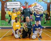 25 February 2014; Aviva today launched this year’s Aviva Health FAI Primary School 5’s competition at Scoil Áine Naofa in Lucan, a first time participant in this year’s 5’s.  The competition for all Primary Schools will see over 17,000 children compete this year for a chance to play in the All-Ireland Finals at Aviva Stadium on 28th May. More information can be found on www.FAIS.ie. Pictured at the launch are Republic of Ireland internationals David Forde and Stephanie Roche with children from Scoil Aine Naofa, Esker, Lucan, Co. Dublin, from left, Zara Lawless, Obimidi Solanke, Jamie Kelly and Sophie Goodwin. Scoil Aine Naofa, Esker, Lucan, Co. Dublin. Picture credit: Pat Murphy / SPORTSFILE