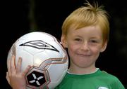 19 July 2005; John Mitchell, age 6, from Dunboyne, Co. Meath, at the announcement that Ireland's 8th National Coaching Forum, which is coordinated by the National Coaching and Training Centre (NCTC), in association with Lucozade Sport, will take place in Limerick from 2-4 September. Kildare Street, Dublin. Picture credit; Brian Lawless / SPORTSFILE