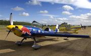 20 July 2005; Two of the nine race planes parked on the temporary runway after their arrival at the Rock of Cashel, Co. Tipperary, in preparation for this weekend's Red Bull Air Race World Series. Cashel, Co. Tipperary. Picture credit; Brendan Moran / SPORTSFILE