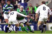 5 February 2000; Mike Mullins, Ireland, is tackled by Jonny Wilkinson (10), England. Six Nations Rugby International, England v Ireland, Twickenham, London, England. Picture credit: Brendan Moran / SPORTSFILE