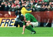 1 April 2000; Ireland's Anthony Foley dejected after the game. Six Nations Rugby International, Ireland v Wales, Lansdowne Road, Dublin. Picture credit: Matt Browne / SPORTSFILE