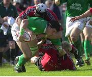 17 June 2000; Shane Horgan, Ireland, is tackled by Philip Murphy and Winston Stanley, Canada. Rugby International, Canada v Ireland,  Fletcher's Fields, Ontario, Canada. Picture credit: Matt Browne / SPORTSFILE