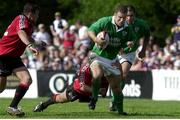 17 June 2000; Kevin Maggs, Ireland, is tackled by Scott Stewart and Mark Irvine, (12), Canada. Rugby International, Canada v Ireland,  Fletcher's Fields, Ontario, Canada. Picture credit: Matt Browne / SPORTSFILE