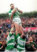 19 November 2000; Gary Longwell, Ireland, takes the ball in the lineout with help from team-mates John Hayes and Peter Clohessy, 1. International friendly, Ireland v South Africa, Lansdowne Road, Dublin. Picture credit: Matt Browne / SPORTSFILE