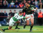 19 November 2000; Thinus Delport, South Africa, in action against Ronan O'Gara, Ireland. International friendly, Ireland v South Africa, Lansdowne Road, Dublin. Picture credit: Ray Lohan / SPORTSFILE