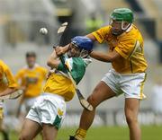 23 July 2005; David Franks, Offaly, is tackled by Brian McFall, Antrim. Guinness All-Ireland Senior Hurling Championship, Relegation Section, Semi-Final, Offaly v Antrim, Croke Park, Dublin. Picture credit; Damien Eagers / SPORTSFILE