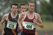 24 July 2005; Eventual winner Martin Finnegan, Mullingar A.C., 464, in action against second placed Mark Keneally, Clonliffe Harriers A.C., 378, during the Men's 5000m final at the AAI National Track and Field Championships. Morton Stadium, Santry, Dublin. Picture credit; Pat Murphy / SPORTSFILE