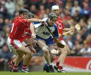 24 July 2005; Fergal Hartley, Waterford, is tackled by Ben O'Connor, Cork. Guinness All-Ireland Senior Hurling Championship Quarter-Final, Cork v Waterford, Croke Park, Dublin. Picture credit; Ray McManus / SPORTSFILE