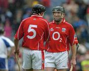 24 July 2005; Cork players John Gardnier, 5, and Brian Corcoran congratulate each other. Guinness All-Ireland Senior Hurling Championship Quarter-Final, Cork v Waterford, Croke Park, Dublin. Picture credit; Ray McManus / SPORTSFILE