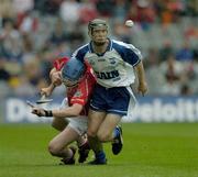 24 July 2005; Pat Mulcahy, Cork, is tackled by Paul O'Brien, Waterford. Guinness All-Ireland Senior Hurling Championship Quarter-Final, Cork v Waterford, Croke Park, Dublin. Picture credit; Ray McManus / SPORTSFILE