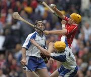 24 July 2005; Joe Deane, Cork, in action against Eoin Murphy, (7), and Fergal Hartley, Waterford. Guinness All-Ireland Senior Hurling Championship Quarter-Final, Cork v Waterford, Croke Park, Dublin. Picture credit; Damien Eagers / SPORTSFILE