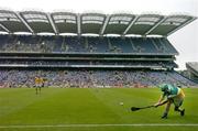 23 July 2005; Barry Teehan, Offaly, takes a sideline cut. Guinness All-Ireland Senior Hurling Championship, Relegation Section, Semi-Final, Offaly v Antrim, Croke Park, Dublin. Picture credit; Brendan Moran / SPORTSFILE