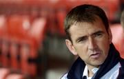 25 July 2005; Shelbourne manager Pat Fenlon speaking before a press conference ahead of his sides UEFA Champions League Qualifying Round game against Steuea Bucharest on Wednesday next. Shelbourne FC team press conference, Tolka Park Dublin. Picture credit; Damien Eagers / SPORTSFILE