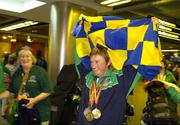 25 July 2005; Winner of 3 gold medals and a silver at the World Transplant Games Marie O'Connor from Lahinch, Co. Clare pictured on her arrival at Dublin Airport. Irish World Transplant Games team homecoming, Dublin Airport, Dublin. Picture credit; Damien Eagers / SPORTSFILE