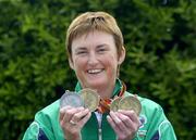 25 July 2005; Winner of 3 gold medals and a silver at the World Transplant Games, Marie O'Connor from Lahinch, Co. Clare pictured on her arrival at Dublin Airport. Irish World Transplant Games team homecoming, Dublin Airport, Dublin. Picture credit; Damien Eagers / SPORTSFILE