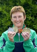 25 July 2005; Winner of 3 gold medals and a silver at the World Transplant Games, Marie O'Connor from Lahinch, Co. Clare pictured on her arrival at Dublin Airport. Irish World Transplant Games team homecoming, Dublin Airport, Dublin. Picture credit; Damien Eagers / SPORTSFILE