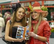 25 July 2005; Racegoers and sisters Laura, left, and Ann-Marie Corbett of Loughrea, Co. Galway, before the off of the first race. Galway Races, Ballybrit, Co. Galway. Picture credit; Pat Murphy / SPORTSFILE
