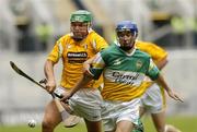 23 July 2005; David Franks, Offaly, in action against Brian McFall, Antrim. Guinness All-Ireland Senior Hurling Championship, Relegation Section, Semi-Final, Offaly v Antrim, Croke Park, Dublin. Picture credit; Damien Eagers / SPORTSFILE