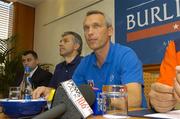 26 July 2005; Steuea Bucharest manager, Oleg Protasov, speaking at the Press Conference ahead of his sides UEFA Champions League game against Shelbourne, Burlington Hotel, Dublin. Picture credit; Matt Browne / SPORTSFILE