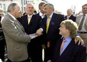 26 July 2005; An Taoiseach Bertie Ahern T.D. meets former Taoiseach Albert Reynolds, left, and former Commissioner Ray McSharry with Brian Crowley MEP. Galway Races, Ballybrit, Co. Galway. Picture credit; Pat Murphy / SPORTSFILE