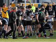 25 February 2014; Luke Morris, Newbridge College, reacts after being forced off the field due to injury. Beauchamps Leinster Schools Junior Cup, Quarter-Final, Newbridge College v Terenure College, Donnybrook Stadium, Donnybrook, Dublin. Picture credit: Piaras Ó Mídheach / SPORTSFILE