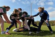 26 February 2014; Leinster Rugby Women's Development Officer Jennie Bognell instructs the players during the Dublin Girls Give It a Try Blitz. Templeogue United / St. Judes GAA Grounds, Dublin. Picture credit: Matt Browne / SPORTSFILE