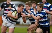 26 February 2014; Paul Kiernan, Presentation Brothers College, is tackled by Will Leonard and Gary Fitzerald, right, Crescent College Comprehensive. SEAT Munster Schools Senior Cup Quarter-Final, Crescent College Comprehensive, Limerick v Presentation Brothers College, Cork. Rosbrien, Limerick. Picture credit: Diarmuid Greene / SPORTSFILE