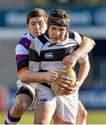 26 February 2014; Jake Robinson, Belvedere, is tackled by Cillian O'Neill, Clongowes. Beauchamps Leinster Schools Junior Cup, Quarter-Final, Clongowes v Belvedere, Donnybrook Stadium, Donnybrook, Dublin. Picture credit: Matt Browne / SPORTSFILE
