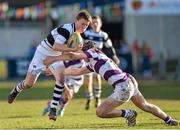 26 February 2014; David Hawkshaw, Belvedere, is tackled by Connell Kennelly, Clongowes. Beauchamps Leinster Schools Junior Cup, Quarter-Final, Clongowes v Belvedere, Donnybrook Stadium, Donnybrook, Dublin. Picture credit: Matt Browne / SPORTSFILE