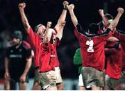 8 January 2000; Munster's Peter Stringer celebrates victory over Saracens. Heineken European Cup, Munster v Saracens, Thomond Park, Limerick. Picture credit: Ray Lohan / SPORTSFILE
