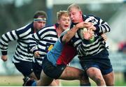 22 January 2000; Leo Cullen, Blackrock, is tackled by Andy Matchett, Belfast Harlequinns. AIB League Rugby, Division 2, Blackrock College v Belfast Harlequinns, Stradbrook, Dublin. Picture credit: Damien Eagers / SPORTSFILE