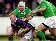18 February 2000; Cameron Mather, Scotland A, is tackled by Shane Byrne, Ireland A. Six Nations "A" Rugby International, Ireland A v Scotland A, Donnybrook, Dublin. Picture credit: Brendan Moran / SPORTSFILE