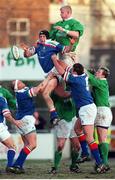 3 March 2000; Andrea Sgorlon, Italy A, takes the ball in the lineout from Leo Cullen, Ireland A. Six Nations &quot;A&quot; Rugby International, Ireland A v Italy A, Donnybrook, Dublin. Picture credit: Aoife Rice / SPORTSFILE