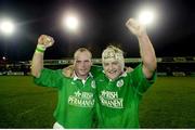 4 February 2000; Ireland A players Paul Burke, left and captain Shane Byrne celebrate victory over England Saxons. Six Nations &quot;A&quot; Rugby International, England Saxons v Ireland A, Franklins Gardens, Northampton, England. Picture credit: Matt Browne / SPORTSFILE