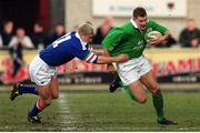 3 March 2000; Matt Mostyn, Ireland A, is tackled by Ezio Galon, Italy A. Six Nations &quot;A&quot; Rugby International, Ireland A v Italy A, Donnybrook, Dublin. Picture credit: Aoife Rice / SPORTSFILE