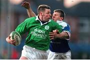 3 March 2000; Killian Keane, Ireland A, is tackled by Gioanni Raineri, Italy A. Six Nations &quot;A&quot; Rugby International, Ireland A v Italy A, Donnybrook, Dublin. Picture credit: Matt Browne / SPORTSFILE
