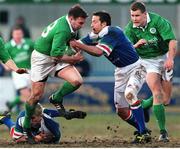 3 March 2000; John Kelly, Ireland A, in action against Corado Pilat, right, and Ezio Galon, behind, Italy A. Six Nations &quot;A&quot; Rugby International, Ireland A v Italy A, Donnybrook, Dublin. Picture credit: Matt Browne / SPORTSFILE