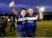 15 January 2000; Leinster's John McWeeney, left, and Trevor Brennan celebrate victory over Leicester. Heineken European Cup Rugby, Leicester v Leinster, Welford Road, Leicester, England. Picture credit: Brendan Moran / SPORTSFILE