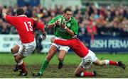 31 March 2000; Dominic Crotty, Ireland A, is tackled by Delme Williams, right and Leigh Davies, Wales A. Six Nations &quot;A&quot; Rugby International, Ireland A v Wales A, Donnybrook, Dublin. Picture credit: Matt Browne / SPORTSFILE