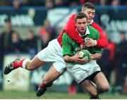 31 March 2000; Geordan Murphy, Ireland A, is tackled by Delme Williams, Wales A. Six Nations &quot;A&quot; Rugby International, Ireland A v Wales A, Donnybrook, Dublin. Picture credit: Matt Browne / SPORTSFILE