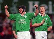 31 March 2000; Tony McWhirter and Robert Casey, right, celebrates Ireland A winning the Triple Crown. Six Nations &quot;A&quot; Rugby International, Ireland A v Wales A, Donnybrook, Dublin. Picture credit: Aoife Rice / SPORTSFILE