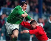 31 March 2000; Geordan Murphy, Ireland, is tackled by Delme Williams, Wales. Six Nations &quot;A&quot; Rugby International, Ireland A v Wales A, Donnybrook, Dublin. Picture credit: Aoife Rice / SPORTSFILE