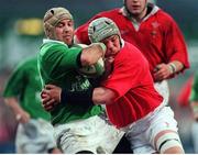 31 March 2000; Mike Mullins, Ireland A, is tackled by Chris Stephens, Wales A. Six Nations &quot;A&quot; Rugby International, Ireland A v Wales A, Donnybrook, Dublin. Picture credit: Aoife Rice / SPORTSFILE