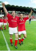 6 May 2000; Munster's Anthony Foley, left, and Mike Mullins celebrate victory over Toulouse. Heineken European Cup semi-final, Toulouse v Munster, Stade Lescure, Bordeaux, France. Picture credit: Brendan Moran / SPORTSFILE