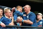 20 May 2000; St Mary's captain Trevor Brennan puts his son Daniel, 20 months, in the AIB League Cup after his side defeated Lansdowne in The AIB League Final. AIB All-Ireland League Rugby Final, St Mary's v Lansdowne, Lansdowne Road, Dublin. Picture credit: Brendan Moran / SPORTSFILE