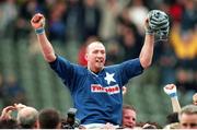 20 May 2000; St Mary's captain and man of the match Trevor Brennan is lifted shoulder high after his side defeated Lansdowne. AIB All-Ireland League Rugby Final, St Mary's v Lansdowne, Lansdowne Road, Dublin.   Picture credit: Brendan Moran / SPORTSFILE