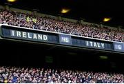 4 March 2000; The scoreboard at the end of the game. Six Nations Rugby International, Ireland v Italy, Lansdowne Road, Dublin. Picture credit: Brendan Moran / SPORTSFILE