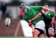 18 November 2000; Niall Breslin U21, Ireland, is tackled by Bradley Taylor, New Zealand U21. U21 Rugby International, Ireland U21 v New Zealand U21, Dr Hickey Park, Greystones, Co. Wicklow. Picture credit: Brendan Moran / SPORTSFILE