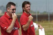 12 July 2005; Former Manchester United player Lee Sharpe, right, encourages the players while Norman Whiteside, left, looks on at the Kidz 4 Sports Summer Campz 2005, which includes soccer, hockey and golf. Naas Sports Centre, Naas, Co. Kildare. Picture credit; Pat Murphy / SPORTSFILE